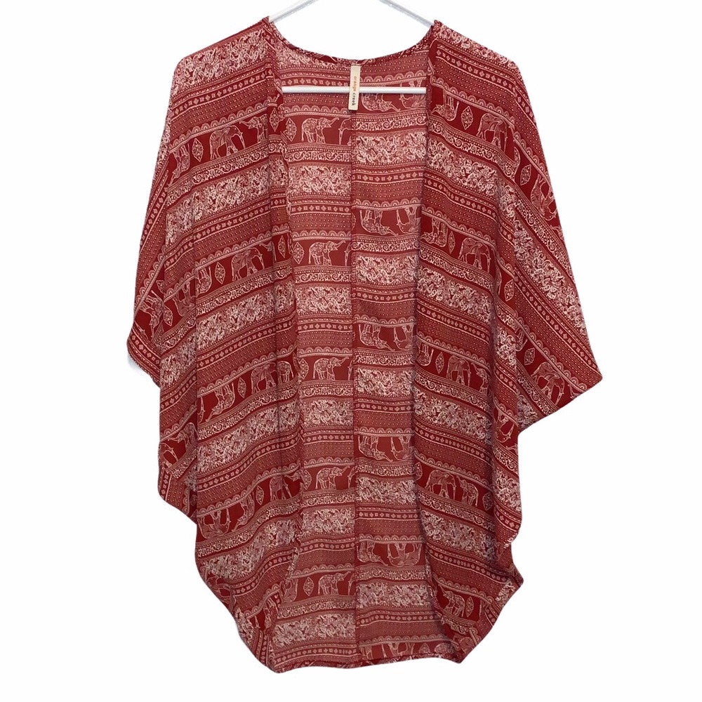 Orange Creek Red White African Print Shawl Medium